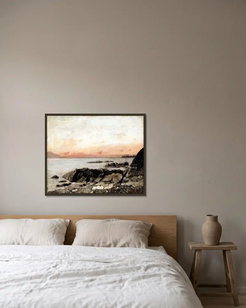Solnedgång, Vevey, Schweiz av Gustave Courbet inramad på en vägg