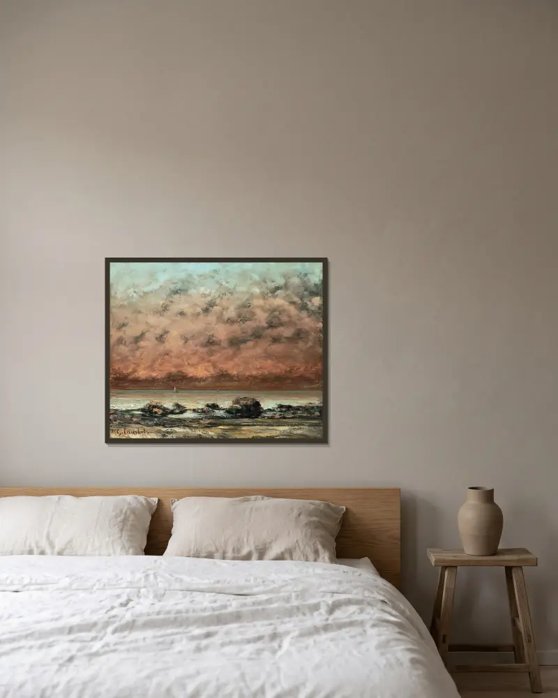 De svarta klipporna vid Trouville av Gustave Courbet inramad på en vägg
