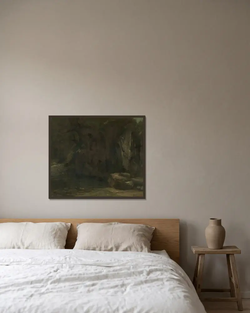 Die Felsen der Loue von Gustave Courbet gerahmt an einer Wand