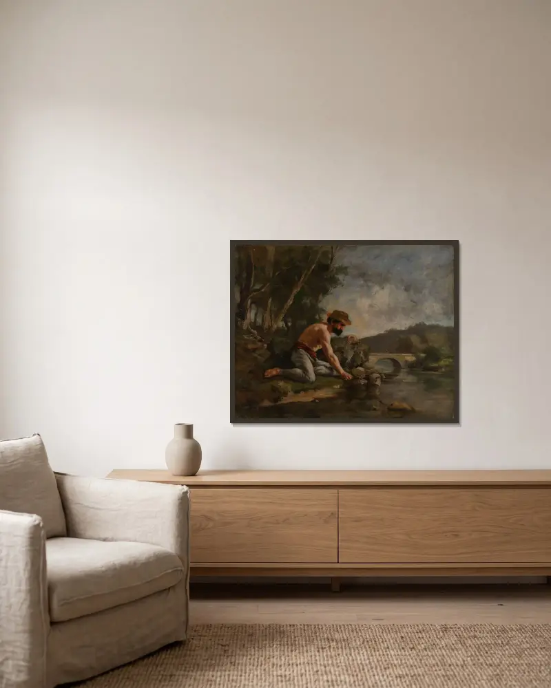 Fiskaren av Gustave Courbet inramad på en vägg
