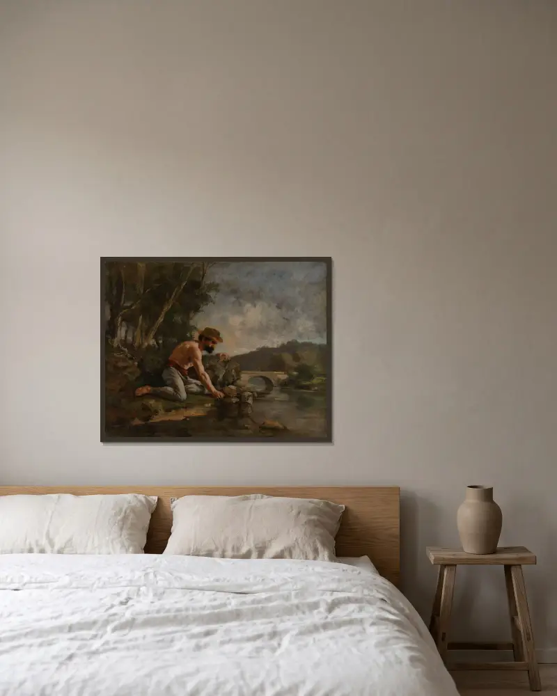 Fiskaren av Gustave Courbet inramad på en vägg
