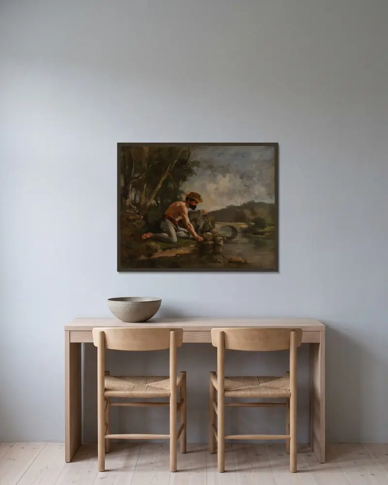 Fiskaren av Gustave Courbet inramad på en vägg