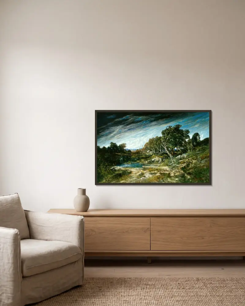 Vindbyen av Gustave Courbet inramad på en vägg