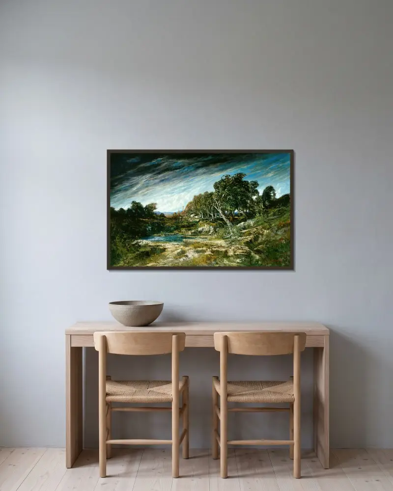 Vindbyen av Gustave Courbet inramad på en vägg