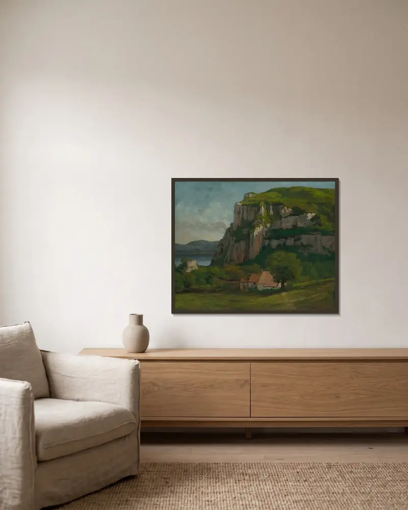 Klippan vid Hautepierre av Gustave Courbet inramad på en vägg