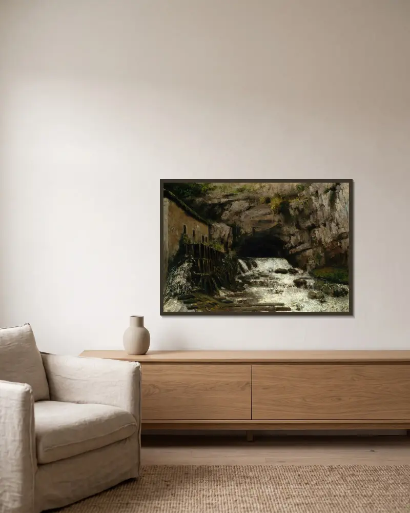 Loues källa av Gustave Courbet inramad på en vägg
