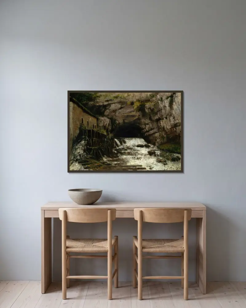 Loues källa av Gustave Courbet inramad på en vägg