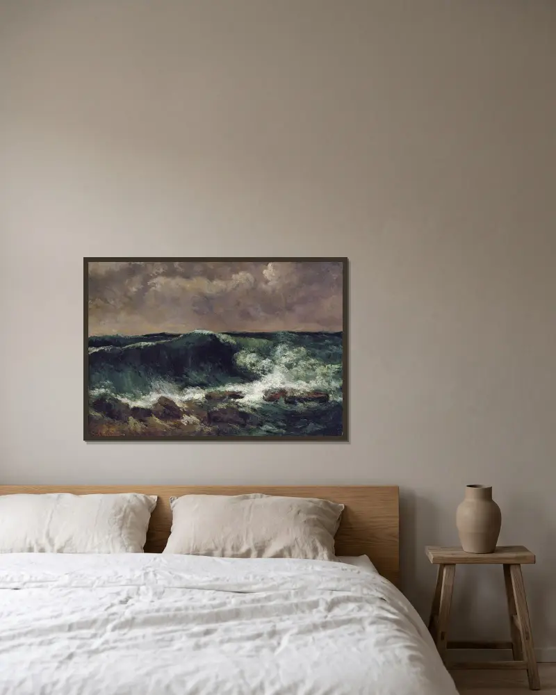 The Wave, 1869 – nr 1 av Gustave Courbet inramad på en vägg
