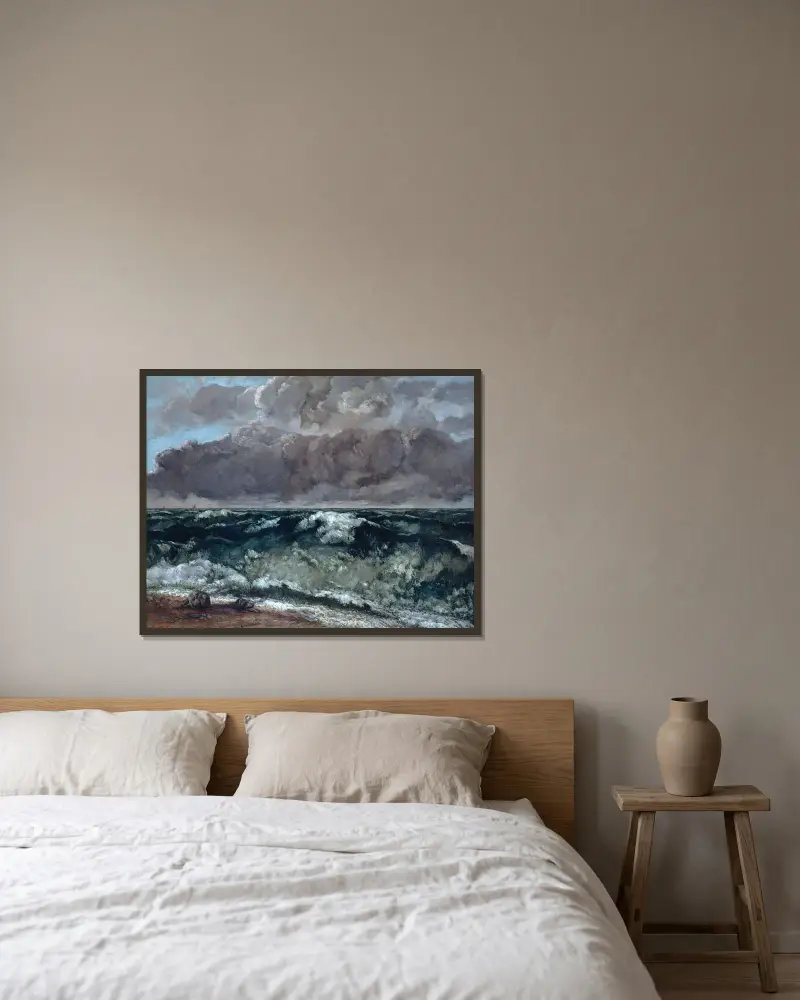 The Wave, 1869 – nr 2 av Gustave Courbet inramad på en vägg