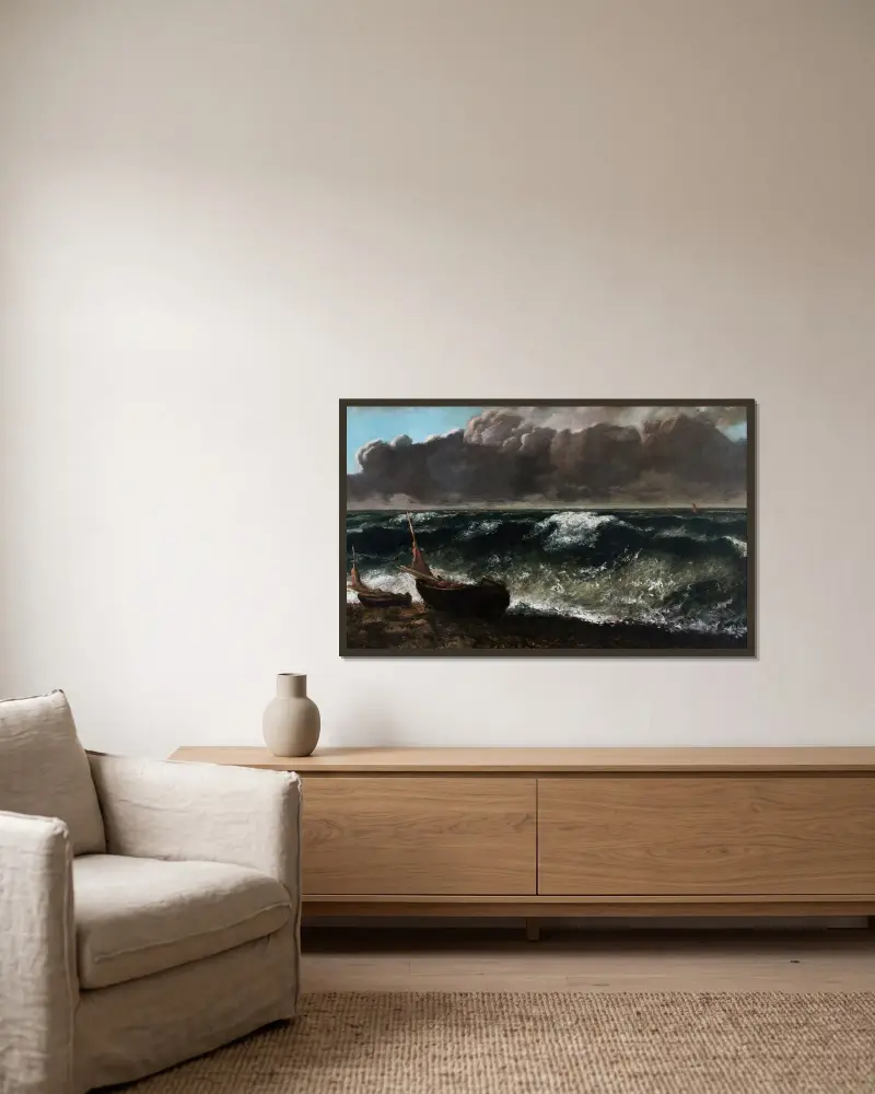 The Wave, 1869 – nr 3 av Gustave Courbet inramad på en vägg