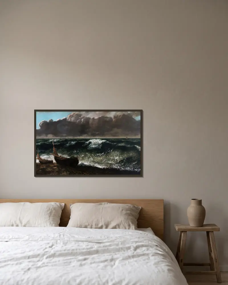 The Wave, 1869 – nr 3 av Gustave Courbet inramad på en vägg