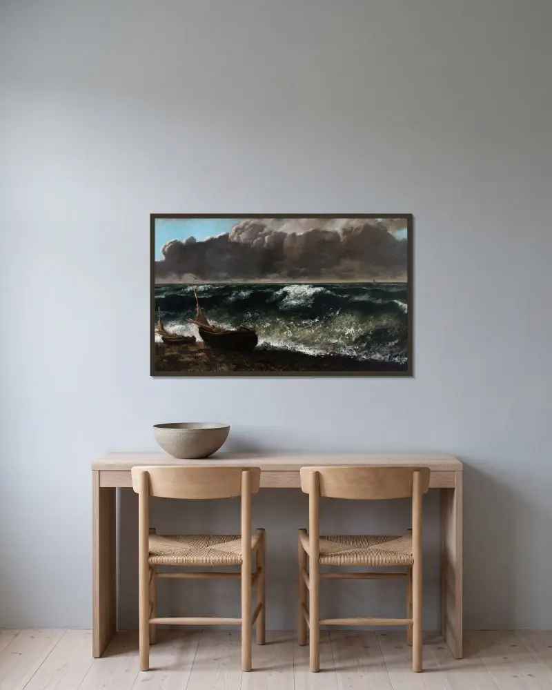 The Wave, 1869 – nr 3 av Gustave Courbet inramad på en vägg