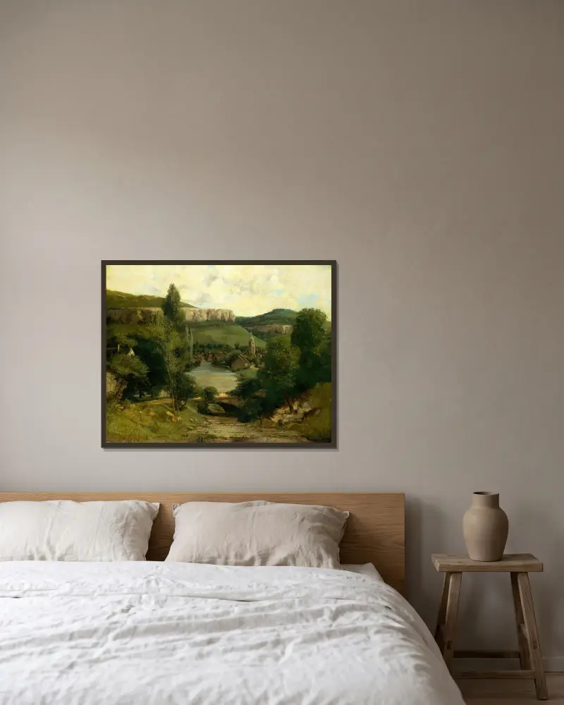 Vy över Ornans av Gustave Courbet inramad på en vägg