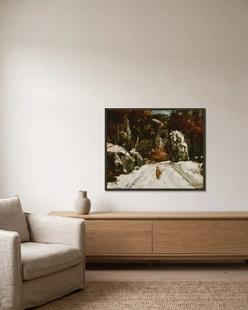 Vinter i Jura av Gustave Courbet inramad på en vägg