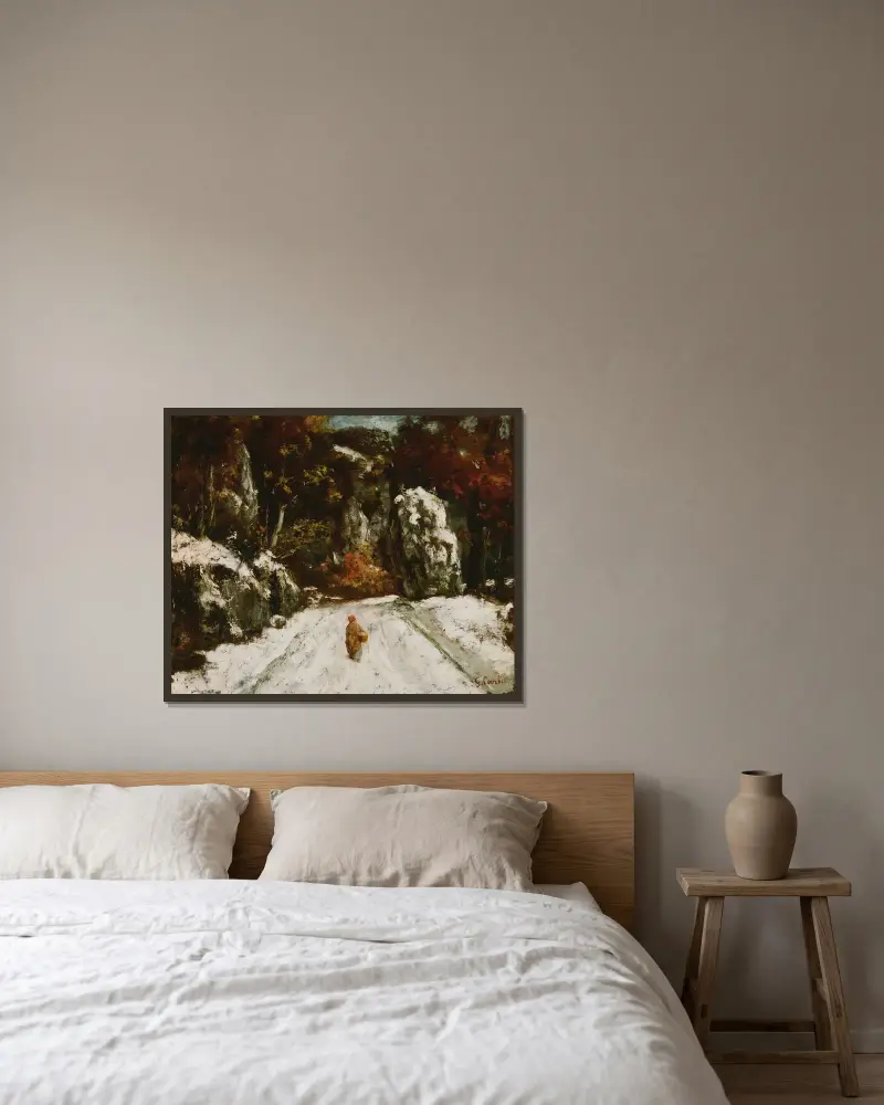 Vinter i Jura av Gustave Courbet inramad på en vägg