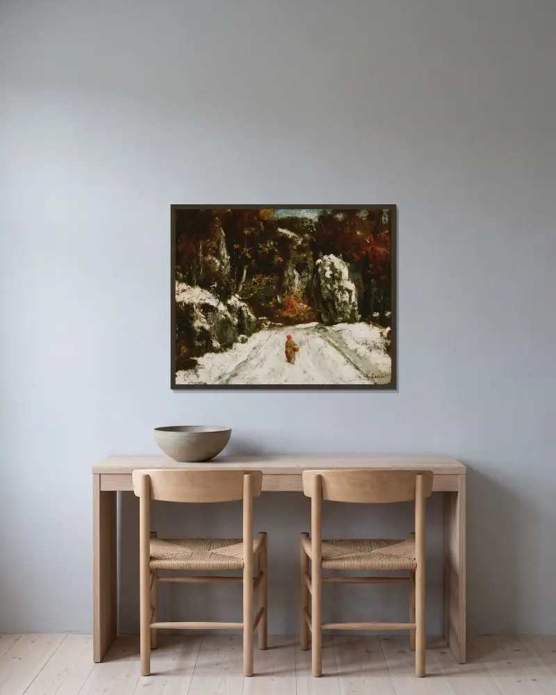 Vinter i Jura av Gustave Courbet inramad på en vägg