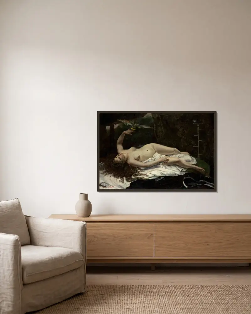 Frau mit Papagei von Gustave Courbet gerahmt an einer Wand