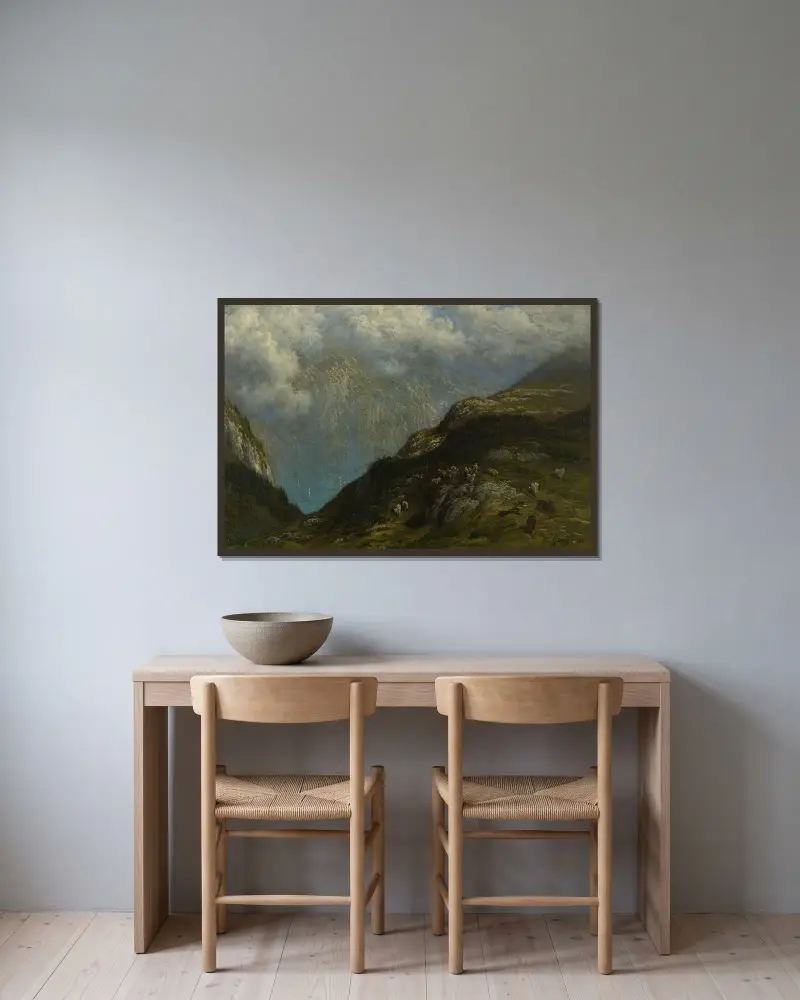 Paysage de montagne av Gustave Doré inramad på en vägg