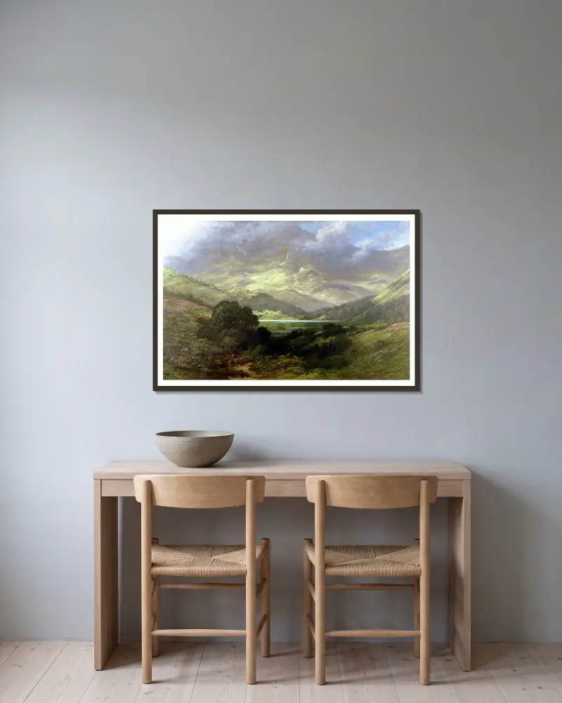 Schottisches Hochland von Gustave Doré gerahmt an einer Wand