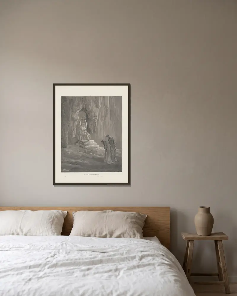Dantes vision av skärselden och paradiset, plansch 16 av Gustave Doré inramad på en vägg