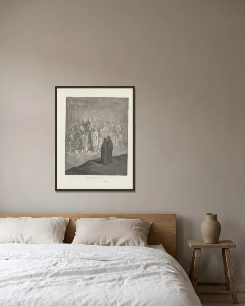 Dantes vision av skärselden och paradiset, plansch 17 av Gustave Doré inramad på en vägg