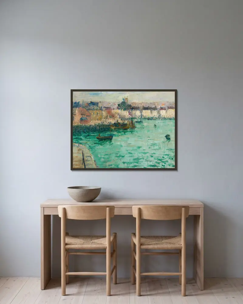 Utanför Dieppes hamn av Gustave Loiseau inramad på en vägg