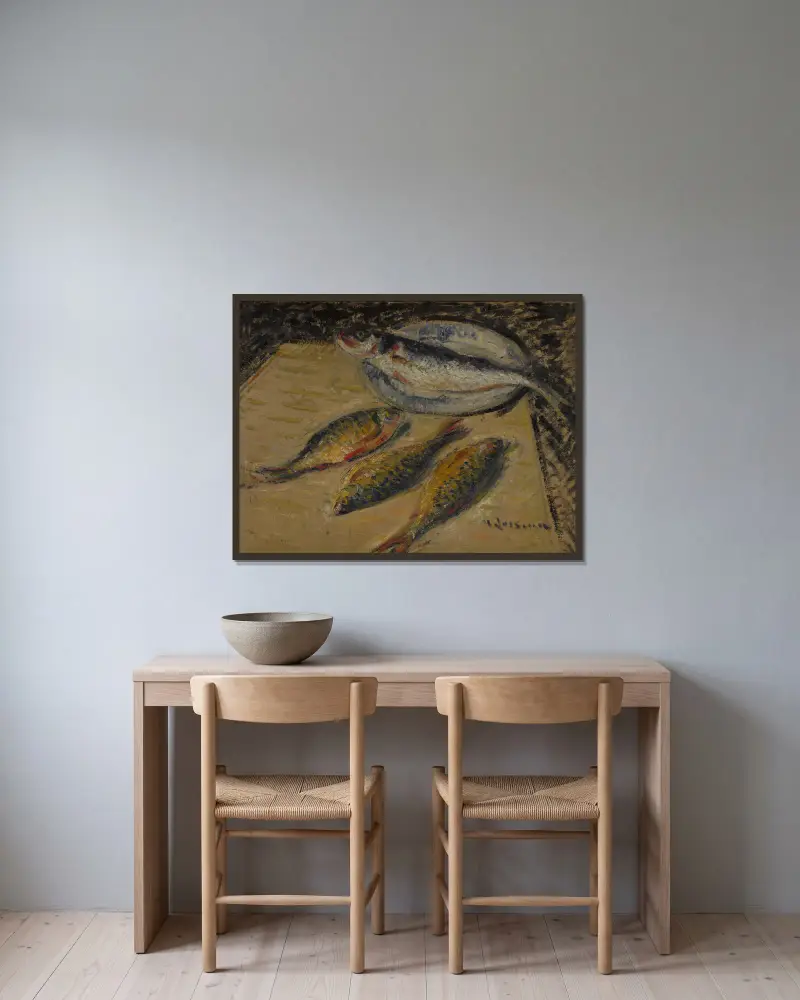 Bar et gardons von Gustave Loiseau gerahmt an einer Wand