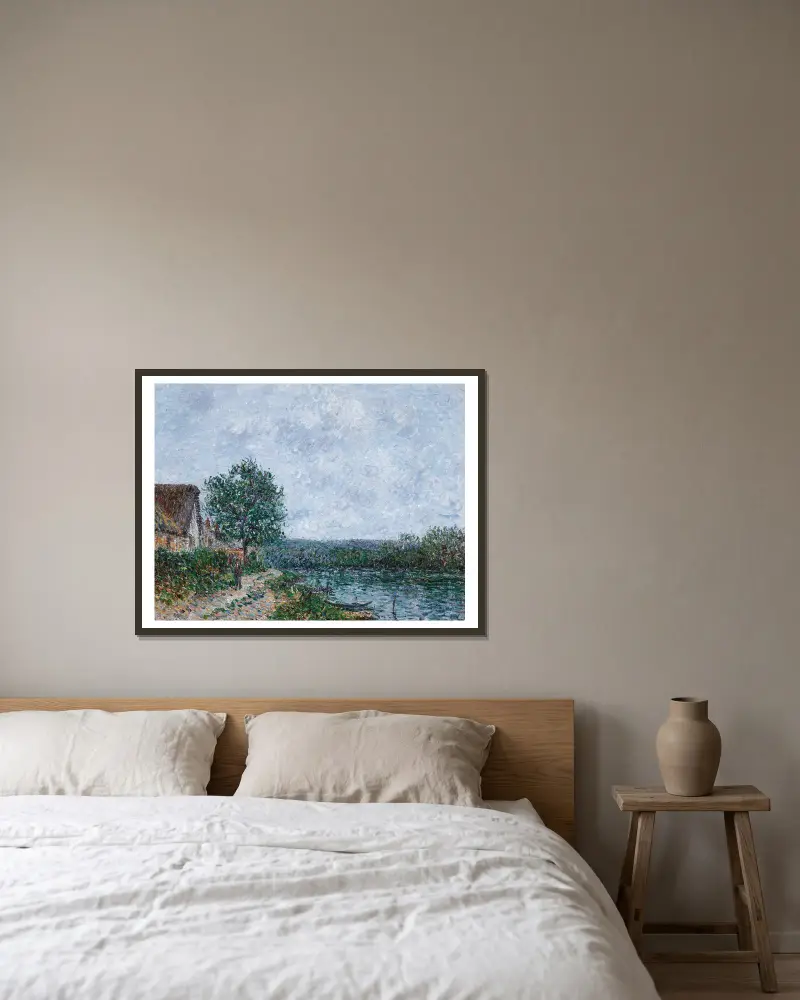 Flodstrand, Seine vid Porte-Joie av Gustave Loiseau inramad på en vägg
