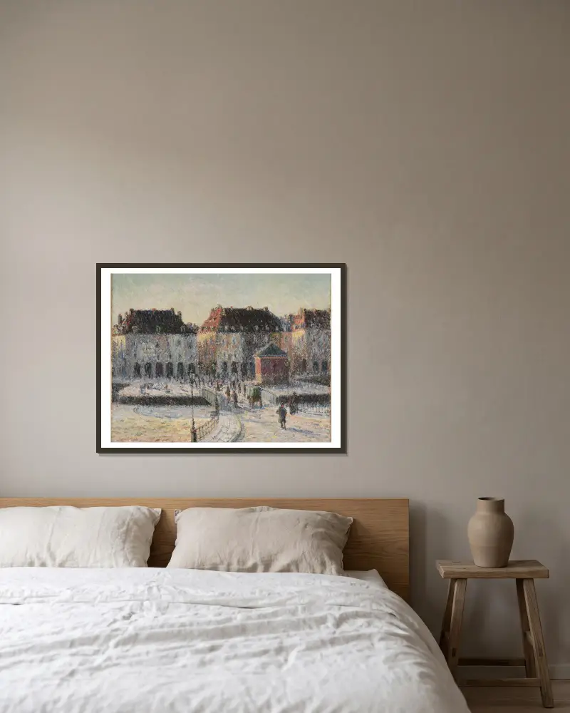Fiskmarknadsbron i Dieppe av Gustave Loiseau inramad på en vägg