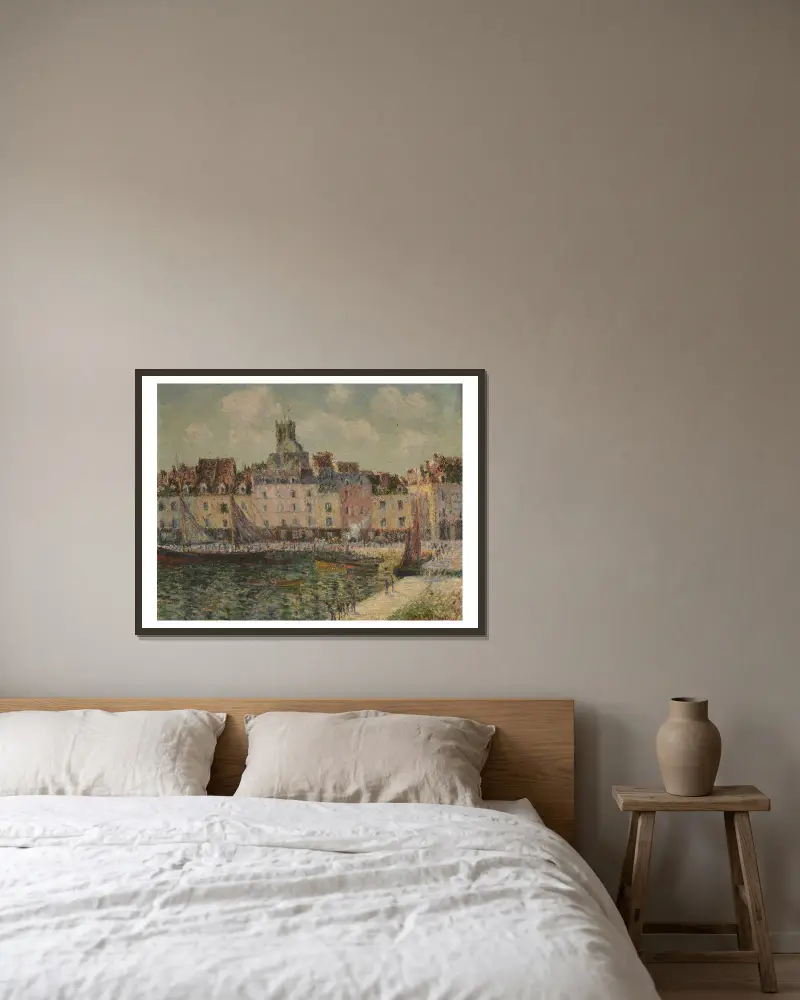 Duquesnekajen i Dieppe av Gustave Loiseau inramad på en vägg