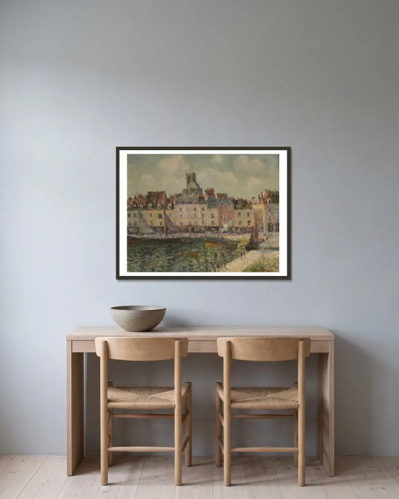 Duquesnekajen i Dieppe av Gustave Loiseau inramad på en vägg