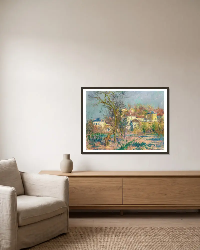 Eremitaget, plommonträd i blom av Gustave Loiseau inramad på en vägg