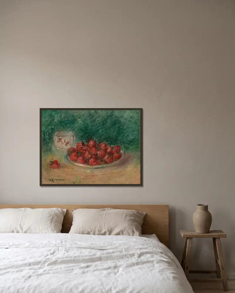 Stilleben med jordgubbar av Gustave Loiseau inramad på en vägg