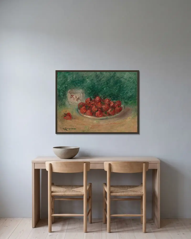Stilleben med jordgubbar av Gustave Loiseau inramad på en vägg