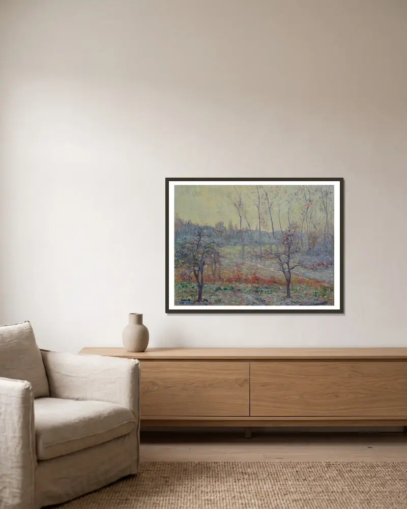 Bereifte Nebellandschaft von Gustave Loiseau gerahmt an einer Wand
