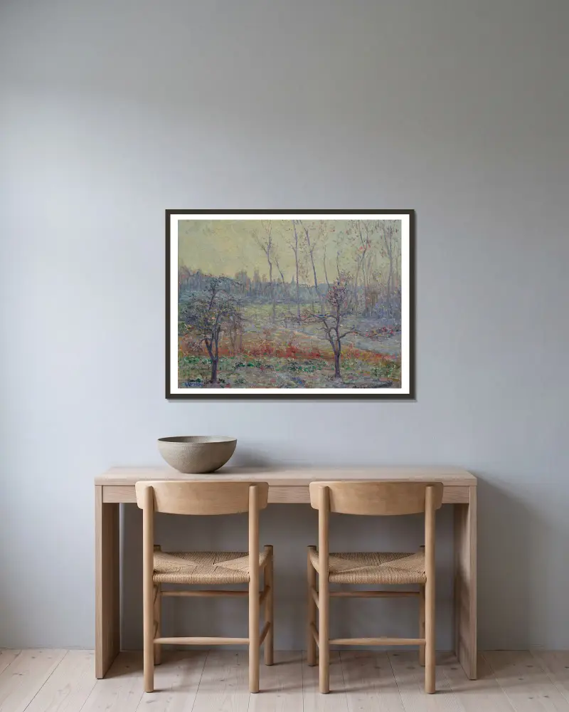 Bereifte Nebellandschaft von Gustave Loiseau gerahmt an einer Wand