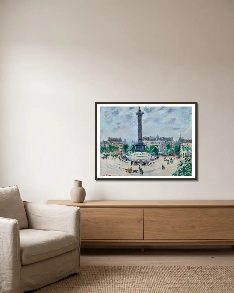 Place de la Bastille av Gustave Loiseau inramad på en vägg