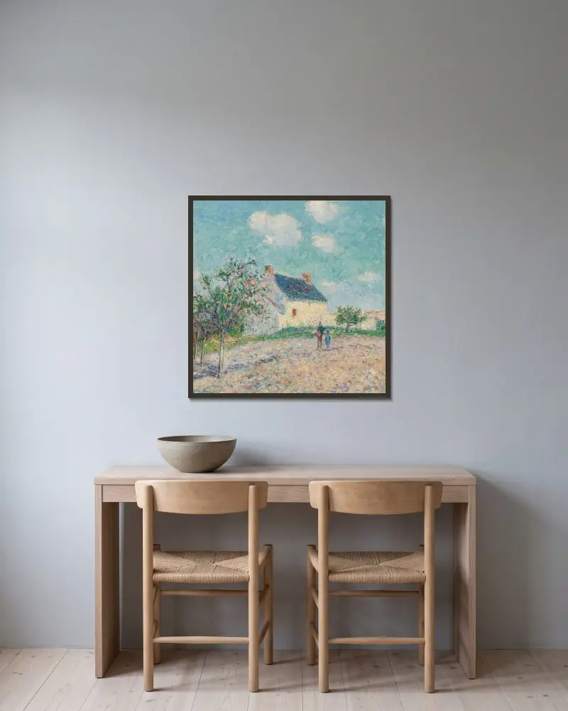 Blommande äppelträd av Gustave Loiseau inramad på en vägg