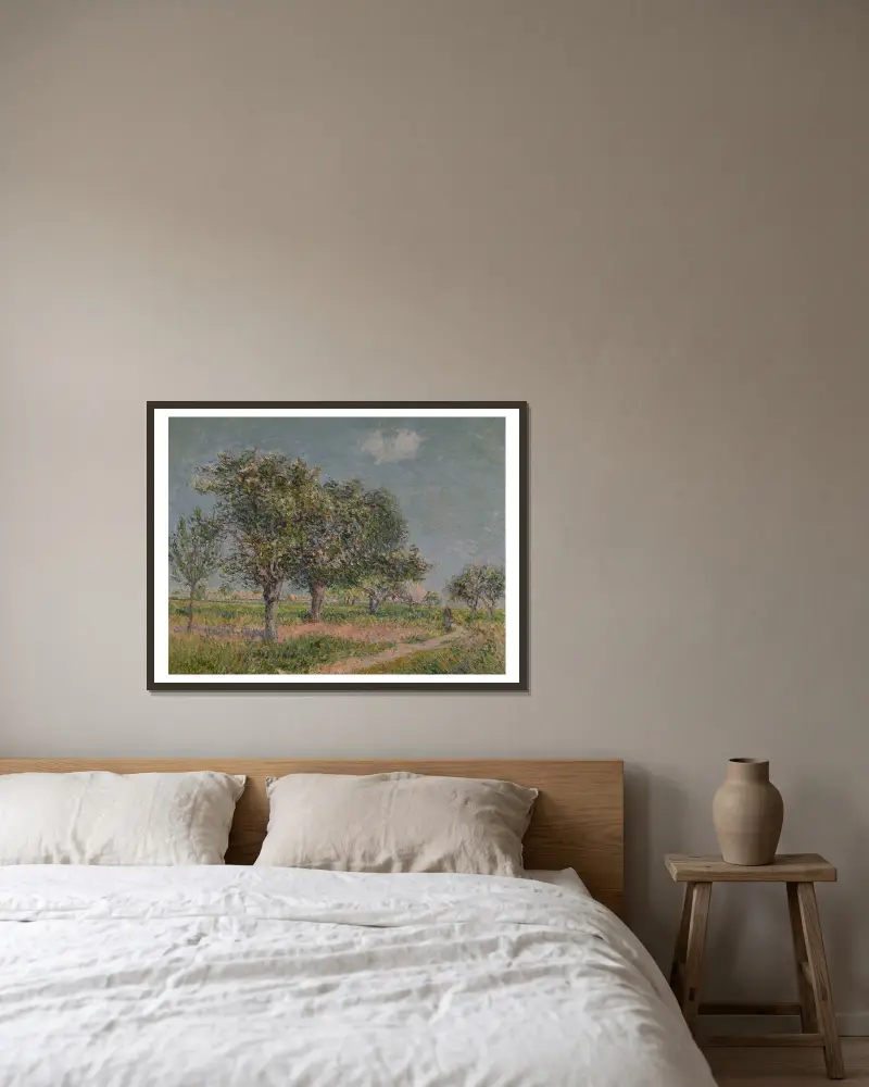 Blühende Apfelbäume in der Normandie von Gustave Loiseau gerahmt an einer Wand