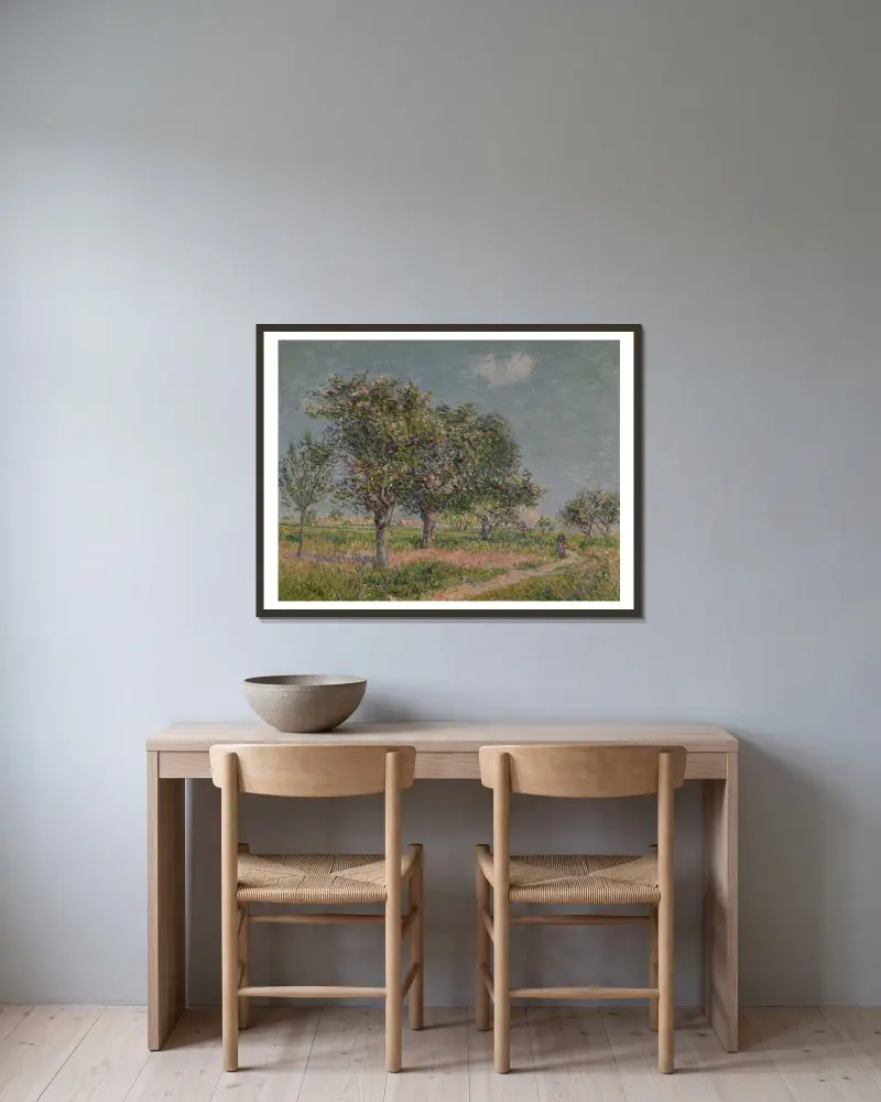 Blühende Apfelbäume in der Normandie von Gustave Loiseau gerahmt an einer Wand