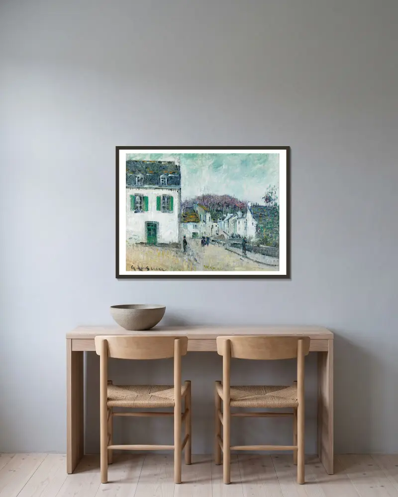 Rue à Pont-Aven av Gustave Loiseau inramad på en vägg