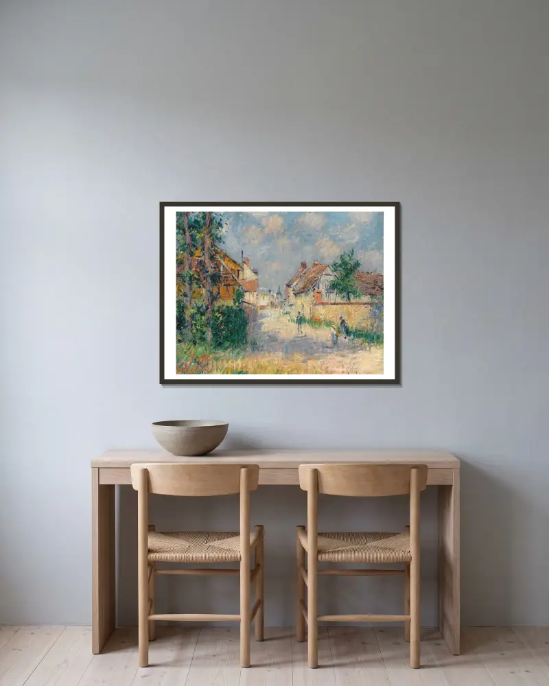 Gata i Saint-Cyr-du-Vaudreuil av Gustave Loiseau inramad på en vägg