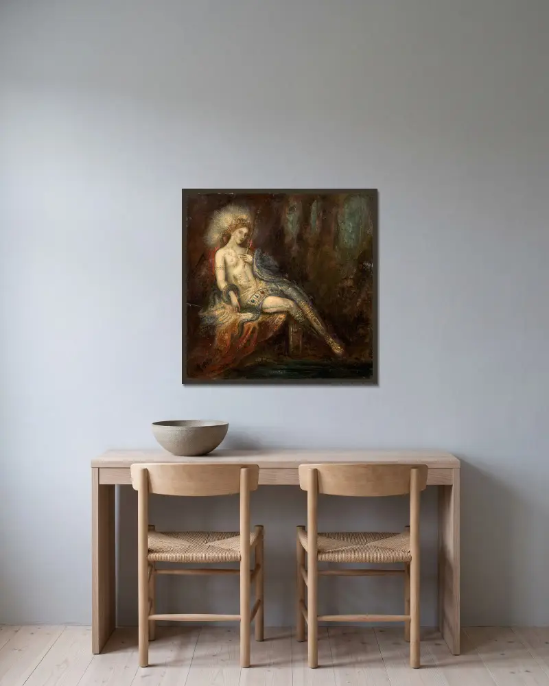 Déesse au rocher av Gustave Moreau inramad på en vägg