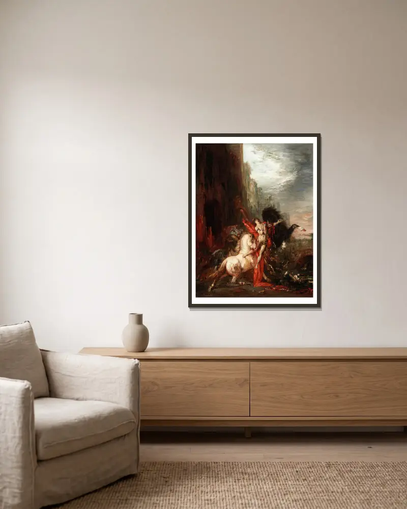 Diomedes, von seinen Pferden verschlungen, 1865 von Gustave Moreau gerahmt an einer Wand
