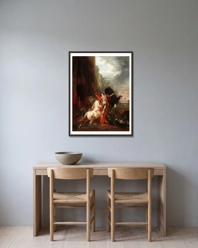 Diomedes, von seinen Pferden verschlungen, 1865 von Gustave Moreau gerahmt an einer Wand