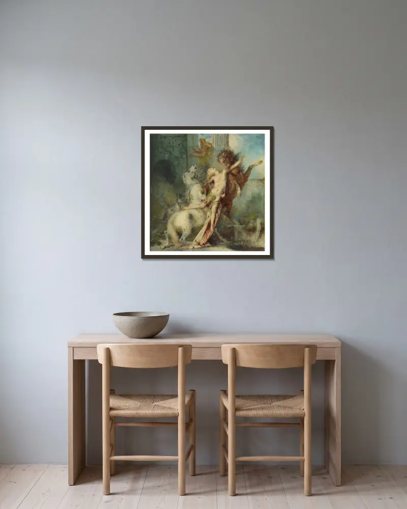 Diomedes, von seinen Pferden verschlungen, 1866 von Gustave Moreau gerahmt an einer Wand