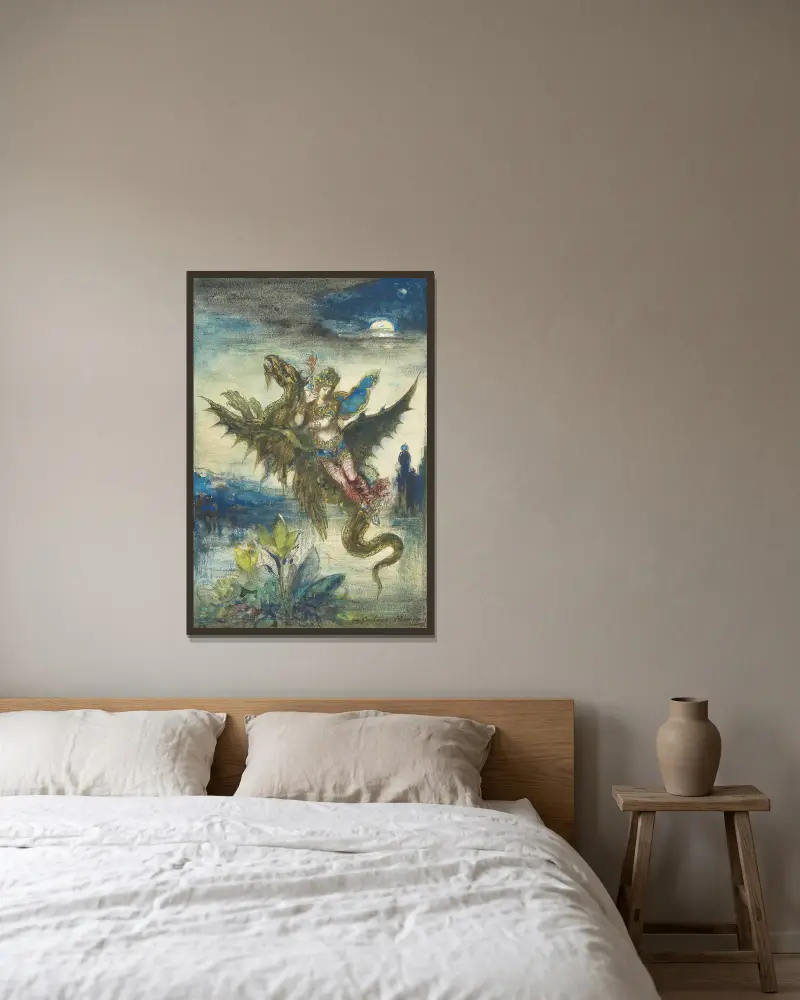 Drömmen om Orienten av Gustave Moreau inramad på en vägg