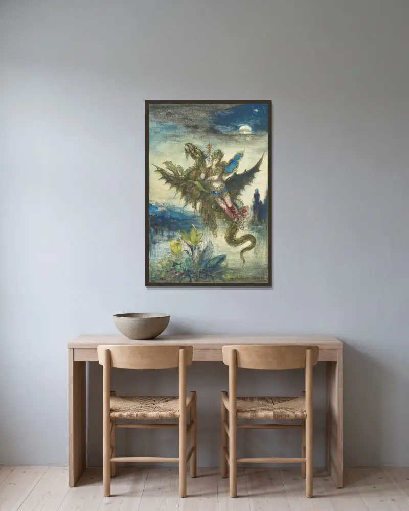Drömmen om Orienten av Gustave Moreau inramad på en vägg