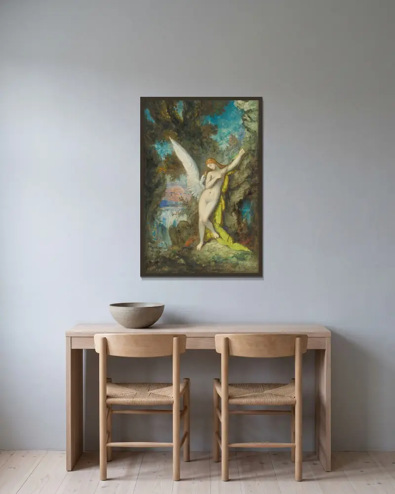 Leda Et Le Cygne av Gustave Moreau inramad på en vägg