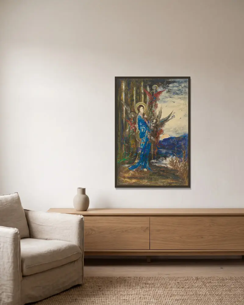 Les Épreuves av Gustave Moreau inramad på en vägg